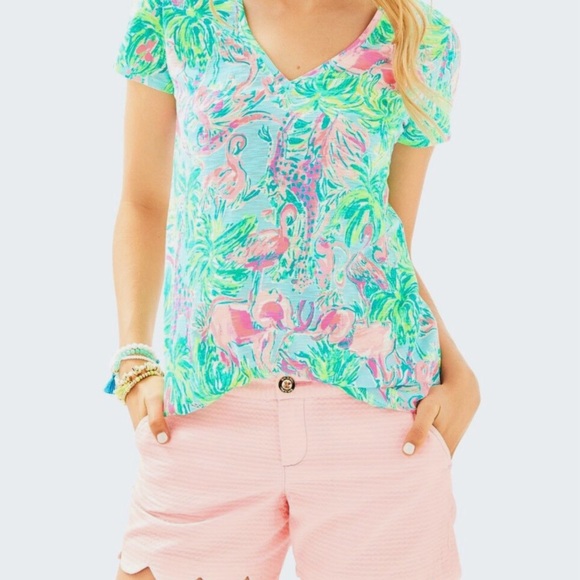 ISO: Lilly Pulitzer Etta Sea Salt Blue on Parade Top Large - Picture 2 of 5